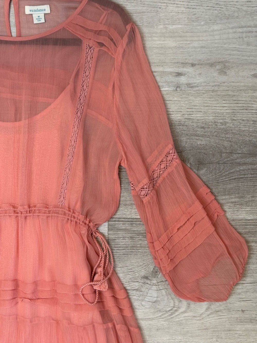 Sundance Rosalie Tucked & Tiered Crepe Coral Women’s size M Cottagecore - Picture 6 of 14